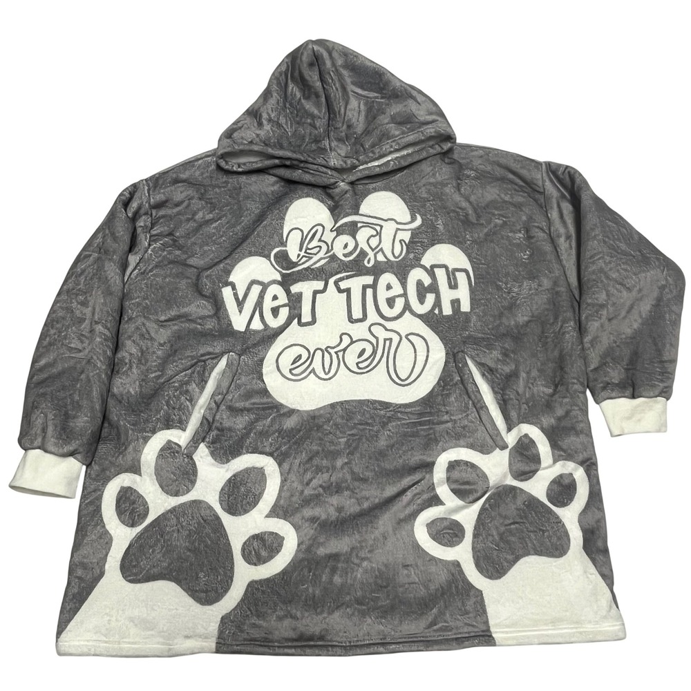 Huglanket Best Vet Tech Ever Grey Sherpa Lined Oversized Wearable Blanket Hoodie
